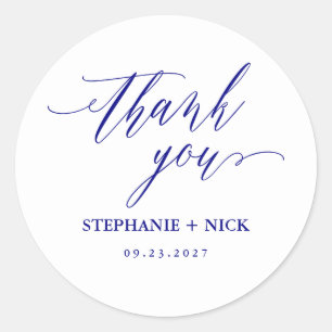 Navy Blue Elegant Script Classic Round Sticker