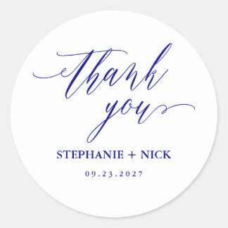 Navy Blue Elegant Script Classic Round Sticker