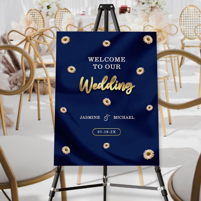 Navy Blue Elegant Script Gold Wedding Welcome Sign (Creator Uploaded)