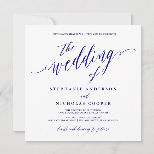 Navy Blue Elegant Script Invitation (Front)
