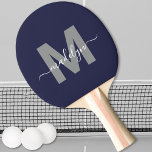 Navy Blue Elegant Script Name Monogram Ping Pong Paddle<br><div class="desc">Create Your Own Personalized Navy Blue Elegant Script Name Monogram Ping Pong Paddle. This chic ping pong paddle features a stylish monogram on the front with a flat, gray initial on a deep navy blue background, paired with a classic white script name for a personalized touch. The back remains a...</div>