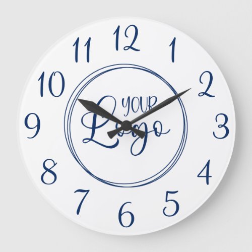Navy Blue Elegant Script Numbers Logo Large Clock