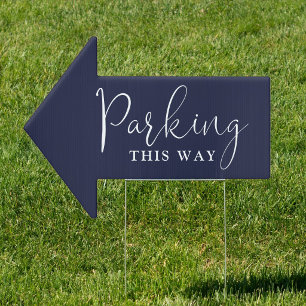 Navy Blue Elegant Script Parking This Way Sign