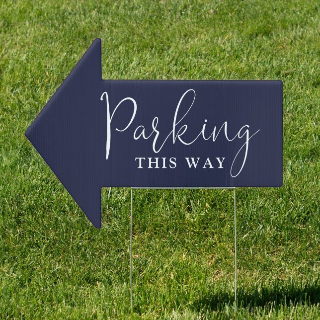 Navy Blue Elegant Script Parking This Way Sign (Navy Blue Elegant Script Parking This Way Sign)