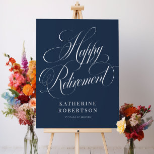 Navy Blue Elegant Script Retirement Party Sign