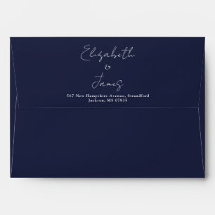 Navy Blue Elegant Script Return Address Envelope