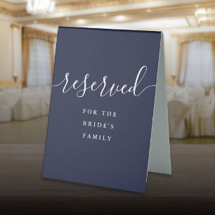 Navy Blue Elegant Script Wedding Reserved Table Tent