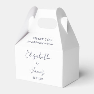 Navy Blue Elegant Script Wedding Thank You Favor Boxes