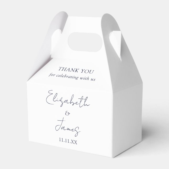 Navy Blue Elegant Script Wedding Thank You Favor Boxes (Front Side)