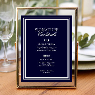 Navy Blue Elegant Signature Cocktails Wedding Menu