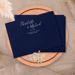 Navy Blue Elegant Signature Script Return Address Envelope<br><div class="desc">Featuring signature script names,  this elegant return address envelope can be personalized with your names and address details in chic white lettering on a navy blue background. You can customize the background to your favorite wedding theme color. Designed by Thisisnotme©</div>