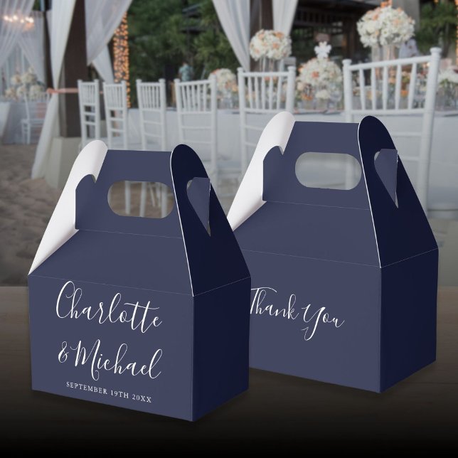 Navy Blue Elegant Signature Script Wedding Favor Boxes (Navy Blue Elegant Signature Script Wedding Favor Boxes)