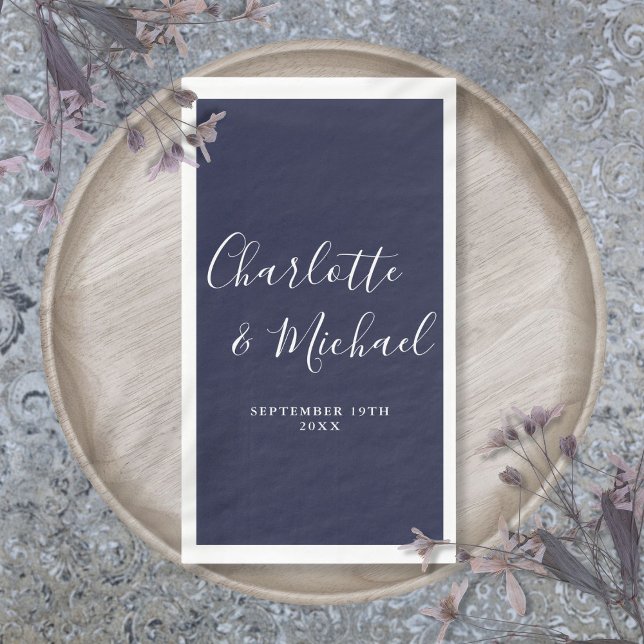 Navy Blue Elegant Signature Script Wedding Paper Guest Towels (Navy Blue Elegant Signature Script Wedding Paper Guest Towels)