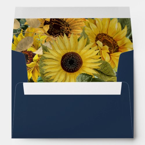 Navy Blue Elegant Sunflower Return Address Wedding Envelope