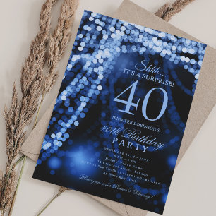 Navy Blue   Elegant Surprise 40th Birthday Party  Invitation