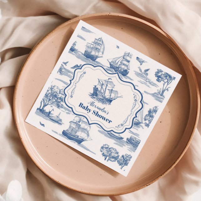 Navy Blue Elegant Toile Nautical Baby Shower Napkins (Creator Uploaded)