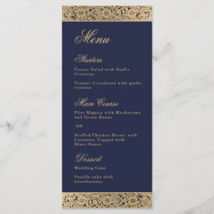 Navy Blue Elegant Vintage Gold Wild Roses Wedding Menu