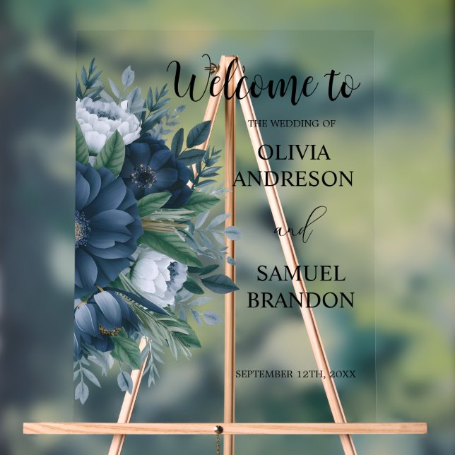 Navy blue elegant wedding acrylic welcome sign (Neutral)