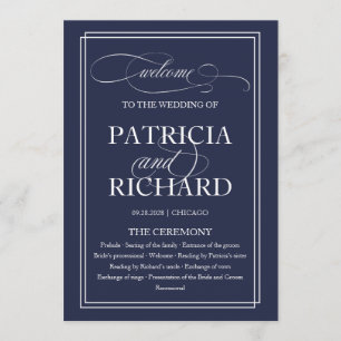 Navy Blue Elegant Wedding Ceremony Program