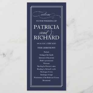 Navy Blue Elegant Wedding Ceremony Program