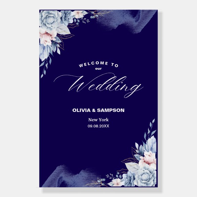 Navy blue elegant wedding foam board (Front)