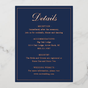 Navy Blue Elegant Wedding Foil Enclosure Card