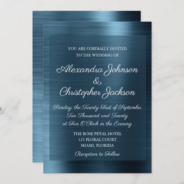 Navy Blue Elegant Wedding Invitation (Front/Back)