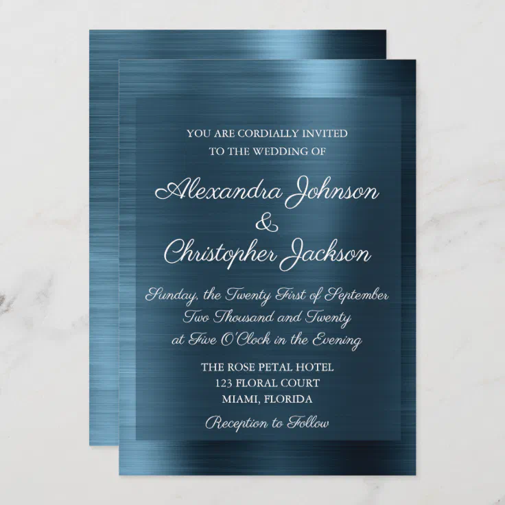 Navy Blue Elegant Wedding Invitation | Zazzle