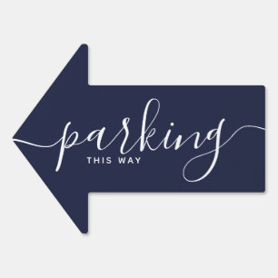 Navy Blue Elegant Wedding Parking Arrow Sign