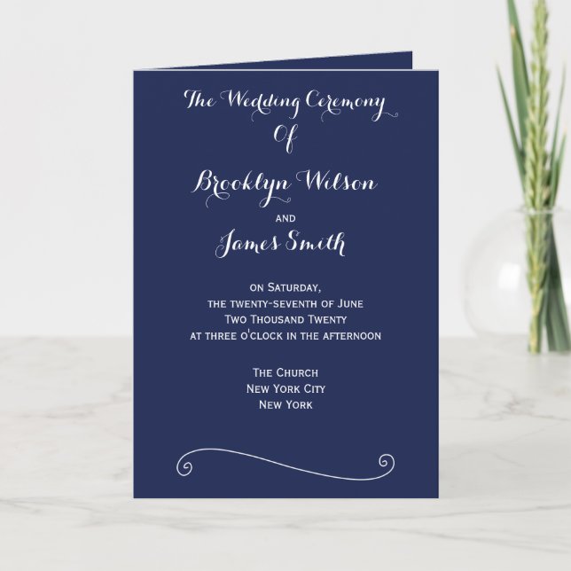 Navy Blue Elegant Wedding Programs (Front)