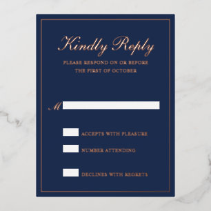 Navy Blue Elegant Wedding RSVP Card