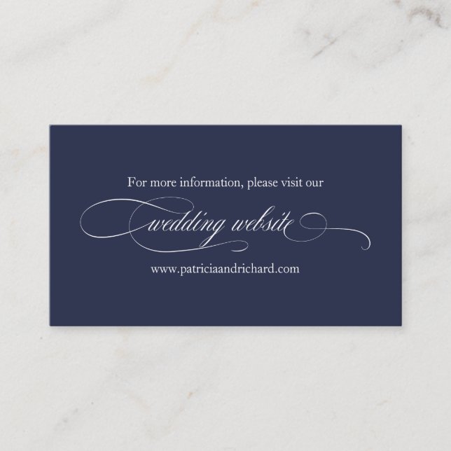 Navy Blue Elegant Wedding Wedding Website Business Card (Front)