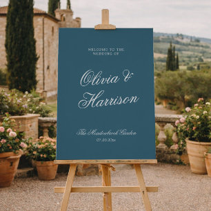 Navy Blue Elegant Wedding Welcome Sign