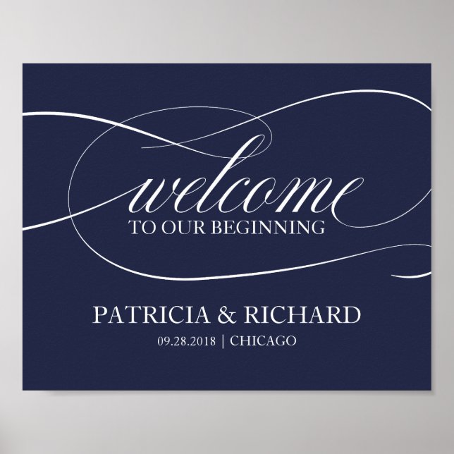 Navy Blue Elegant Welcome To Our Beginning Poster (Front)