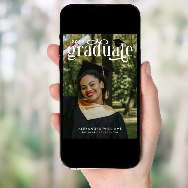 Navy Blue Elegant White Overlay Photo Graduate Invitation (Front Digital)