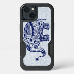 Navy Blue Elephant Floral Illustration iPhone 13 Case