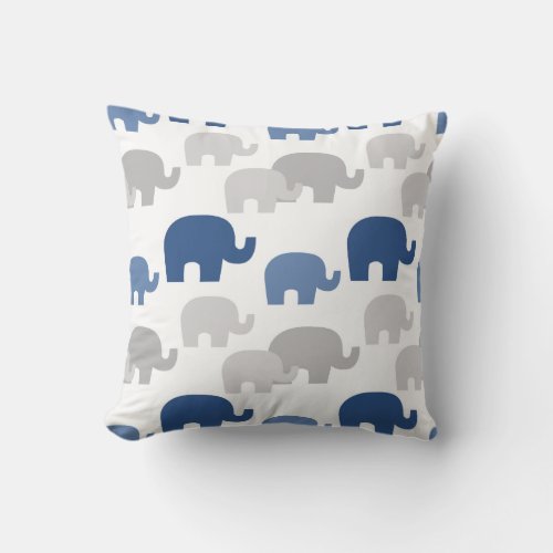 Navy Blue Elephant Silhouette Baby Boy Throw Pillow