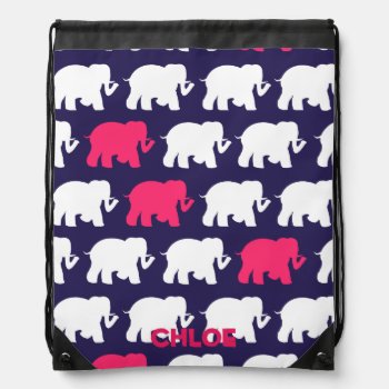 Navy Blue Elephants Drawstring Backpack by ComicDaisy at Zazzle