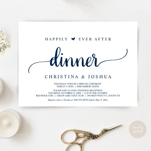 Navy Blue Elopement Happily Ever After Dinner Invitation