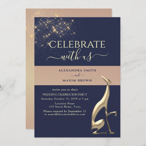 Navy Blue Elopement Reception Wedding Invitation