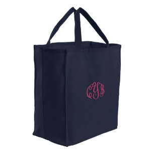 Navy Blue Embroidered Tote Bag