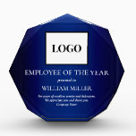 Navy Blue Employee Appreciation Add Logo Custom Acrylic Award<br><div class="desc">An elegant blue customizable employee recognition award. You can change the wording to suit the type of award you are presenting.</div>