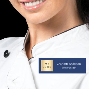 Navy blue employee business name tag