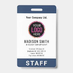 Navy Blue Employee Name Business Logo kotche Badge
