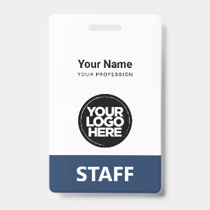 Navy Blue Employee Name Business Logo Qr Code Badge
