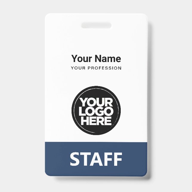 Navy Blue Employee Name Business Logo Qr Code Badge (Front)
