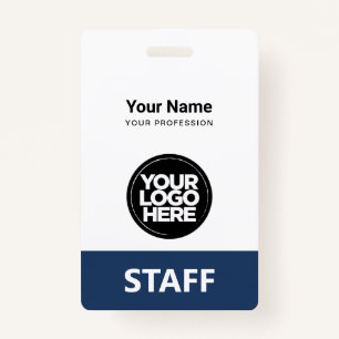 Navy Blue Employee Name Business Logo Qr Code Badge