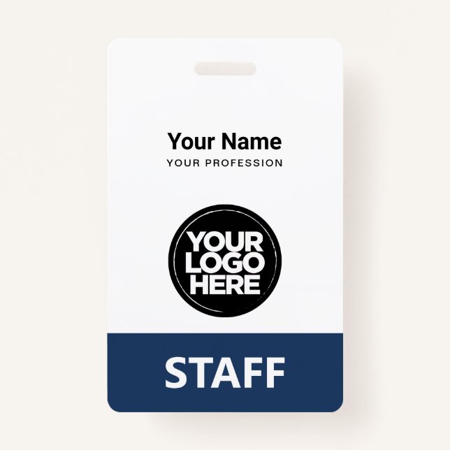 Navy Blue Employee Name Business Logo Qr Code Badge (Front)