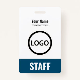 Navy Blue Employee Name Business Logo Staff Tag Badge