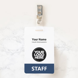 Navy Blue Employee Name Business Logo Staff Tag Badge